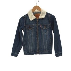 Levi's Denim Jacket Sherpa Collar Youth Kid Trucker Boys Girls Small 8-10 Zip